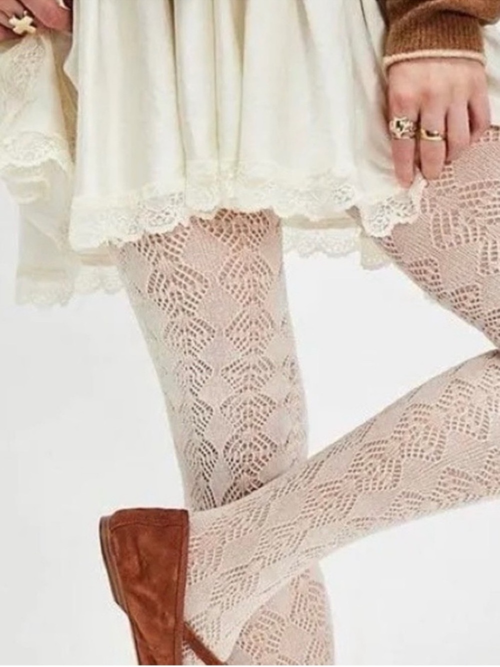 NWT FREE PEOPLE Pointelle Tights Natural Cream Color in S/M